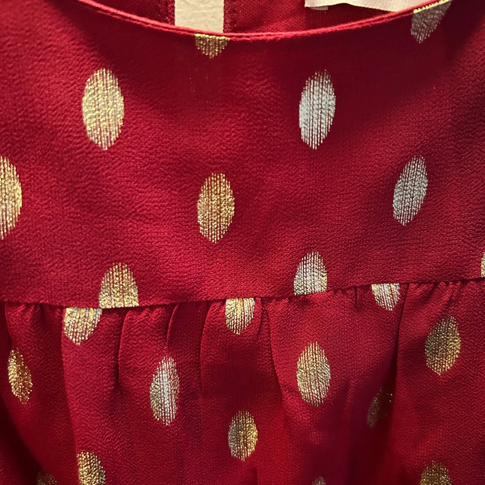 Beautiful gold and crimson dress with ruffle hem & cuff. - Picture 4 of 4